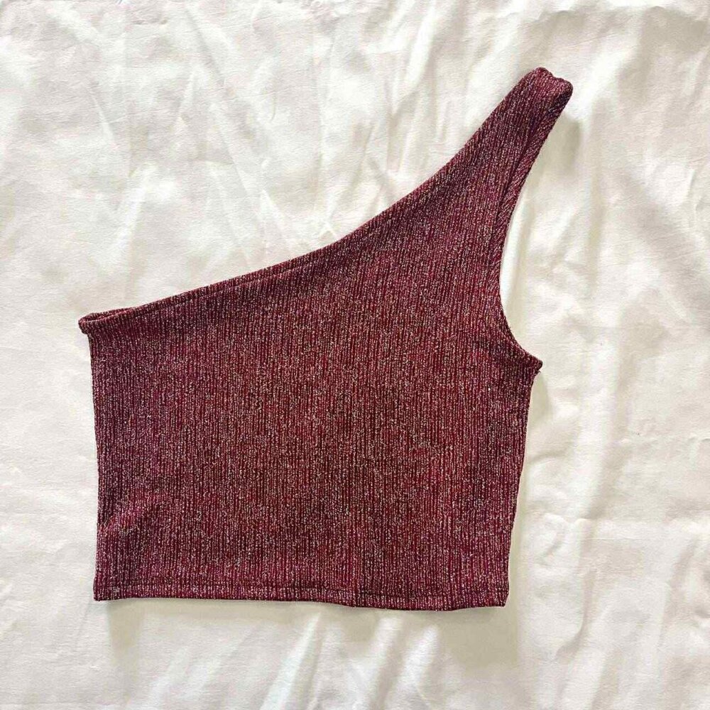 Forever 21 Maroon Red Shimmer One Shoulder Crop Top Size Medium